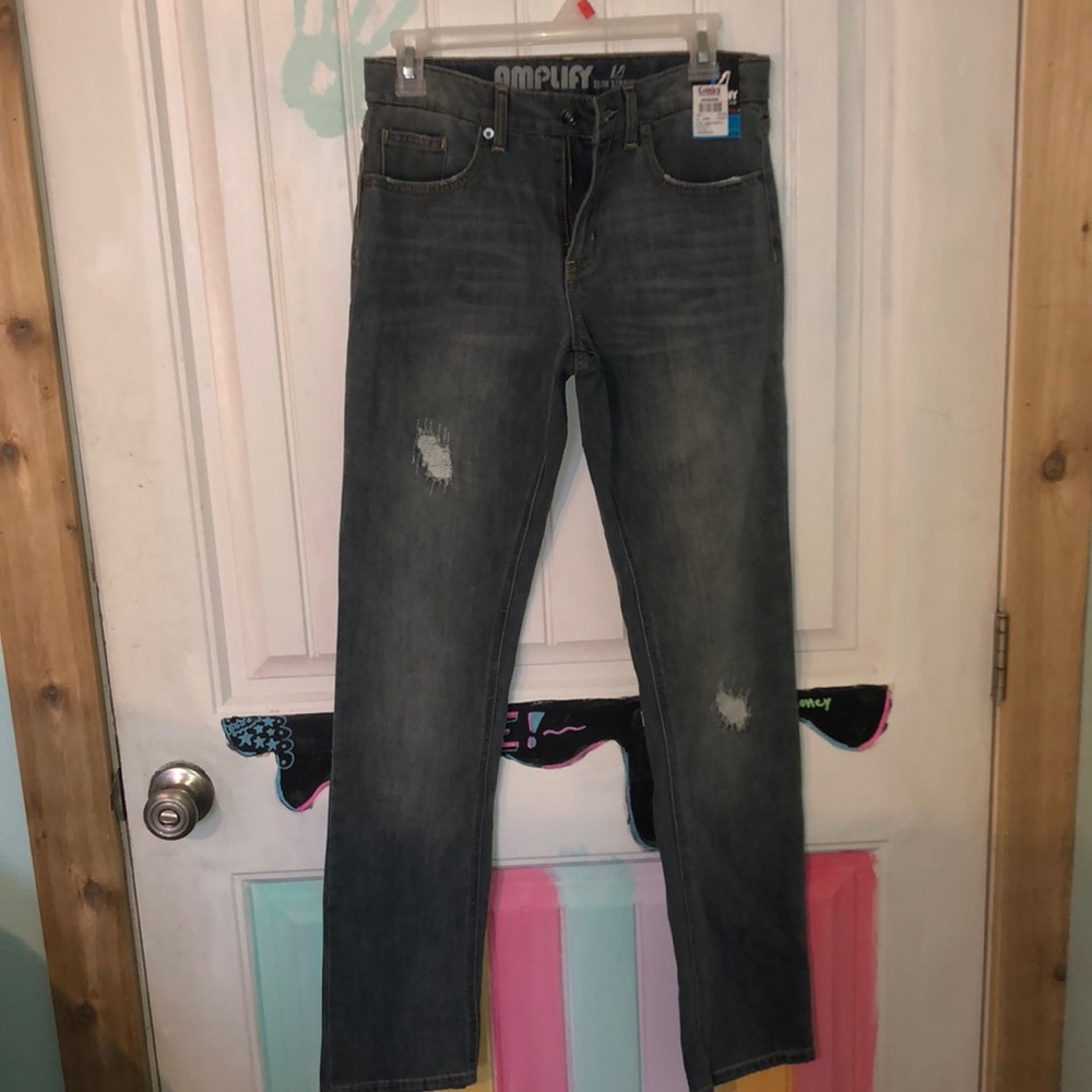 Slim straight gray jeans